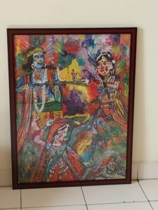 Shri Krishna playing Holi with Gopi with Frame
